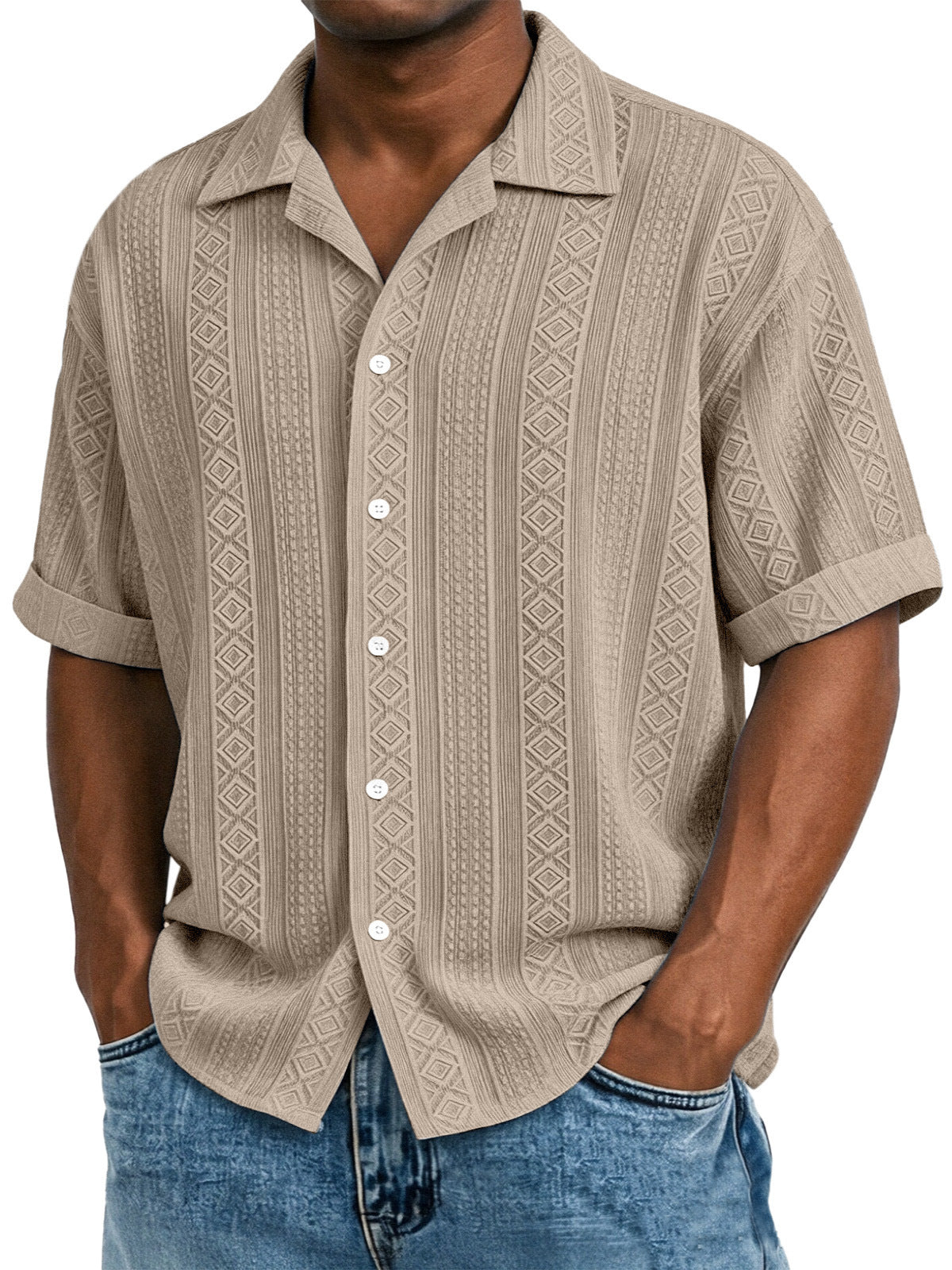 Men's Short-Sleeved Jacquard Shirt