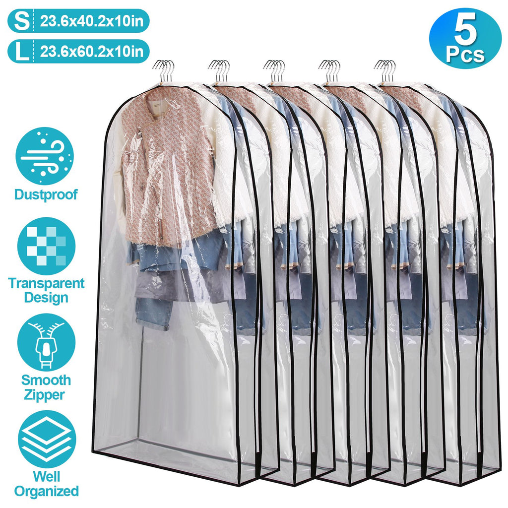 5 Pack 60In OU 40In Options Sac de vêtement pour suspendre des vêtements Organisation Imperméable à la poussière Waterpr