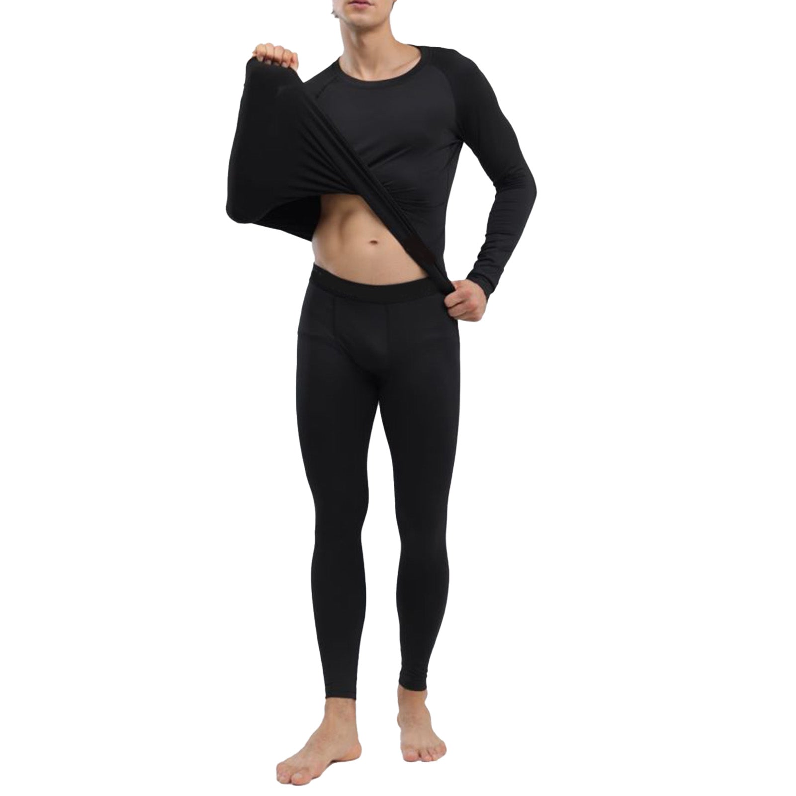 Sous-vêtements thermiques pour hommes Noir élégant Soft Close Fitting Hommes Cold Weather Top Bottom Set B