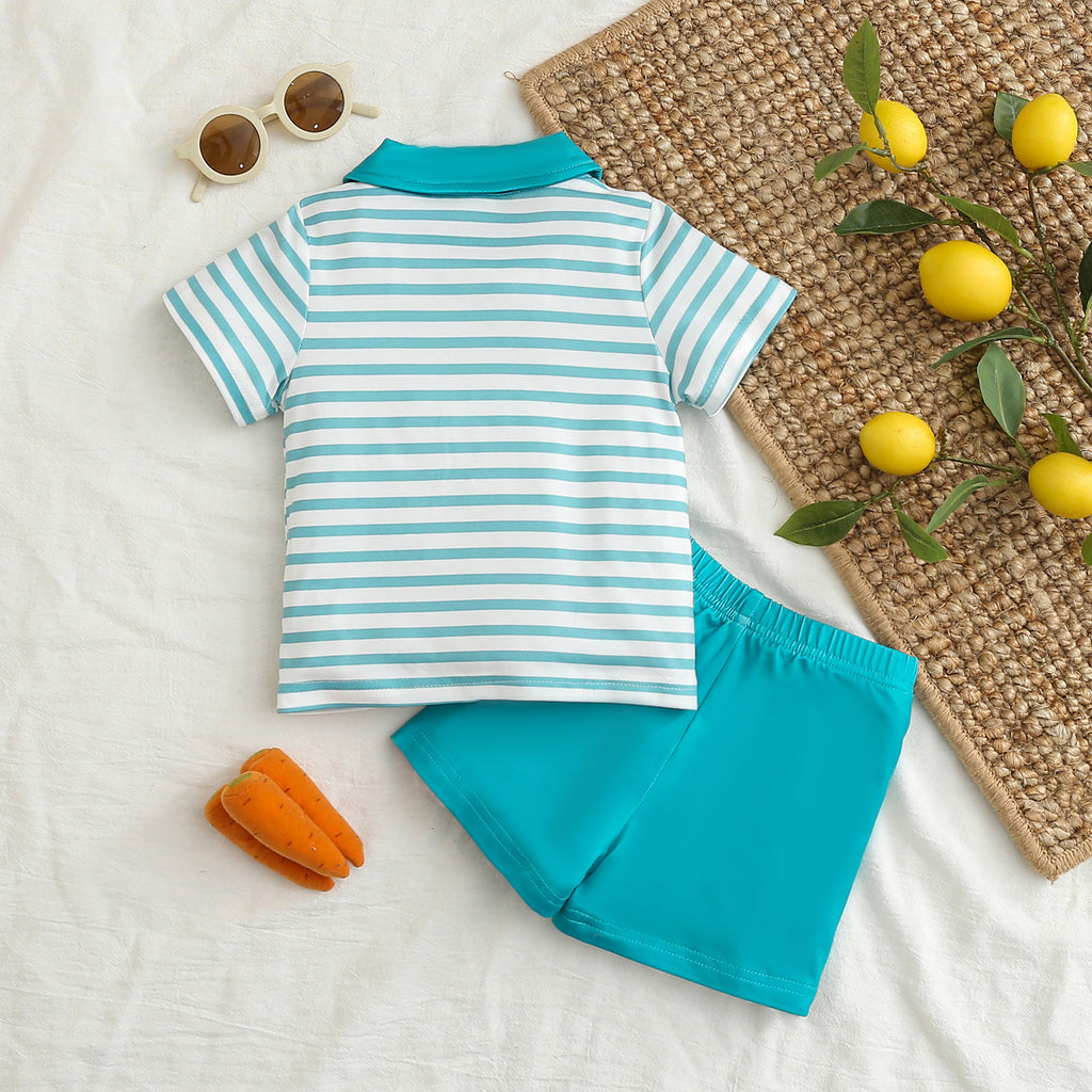 Rabbit Striped Band Short Sleeve Top and Shorts