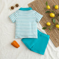 Rabbit Striped Band Short Sleeve Top and Shorts