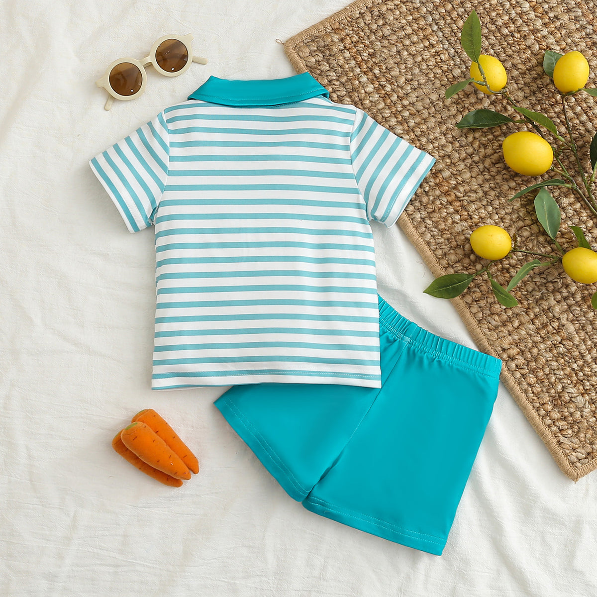 Rabbit Striped Band Short Sleeve Top and Shorts
