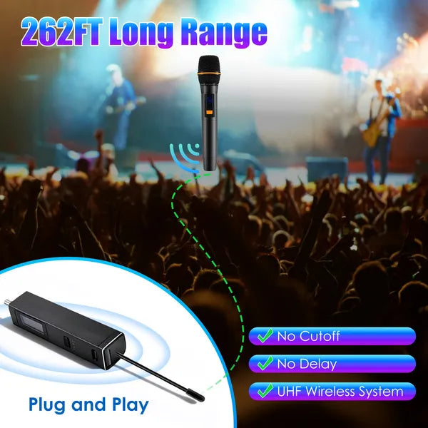Microphones sans fil UHF Microphones sans fil rechargeables Mics à main métallique Wit