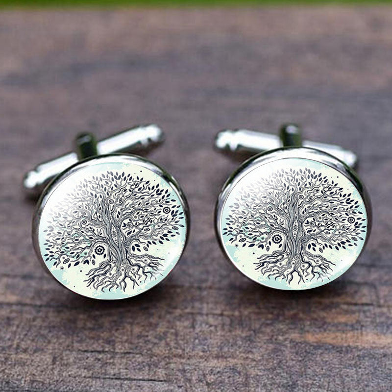 Pierre du temps simple arbre de vie Cufflinks