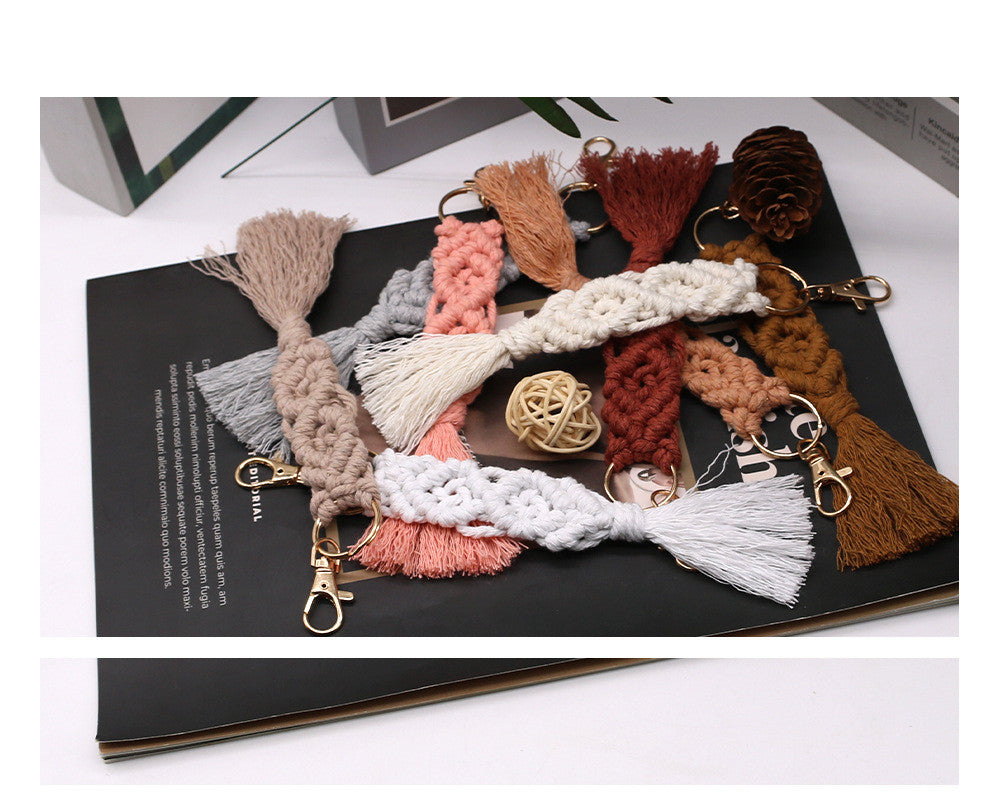 Chaîne de coton tissé à la main Tassel Porte-clés voiture porte-clés sac pendentif ornements