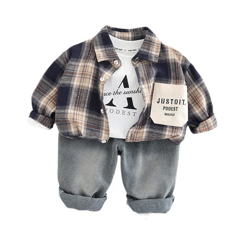 Chemise en Plaid pour Enfants avec Pockets 3 pièces Trendy Outfit