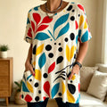 Abstract Leaf Imprimer Tunic Top avec des poches pour les femmes matures