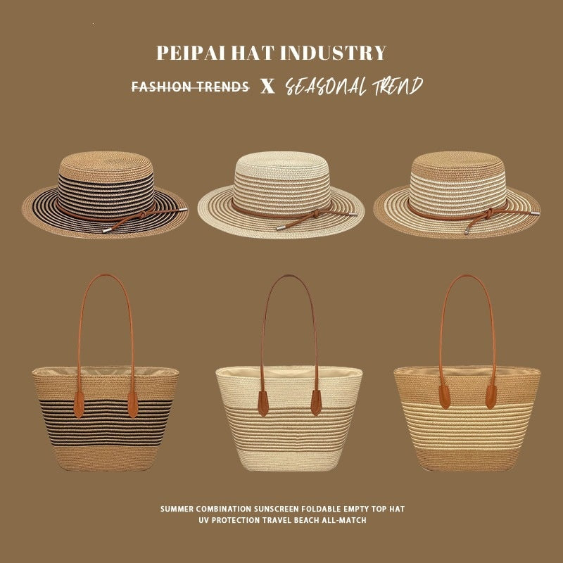 Chapeau de paille d'été de printemps et sac de grande capacité Set multicolore et sac d'épaule