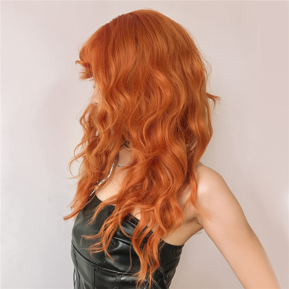 Cheveux bouclés longs oranges avec perruque