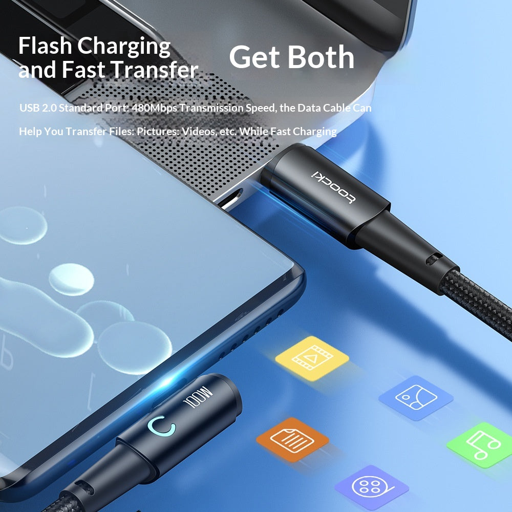 Câble de charge rapide de type C 100W avec pli lumineux pour données Et charger