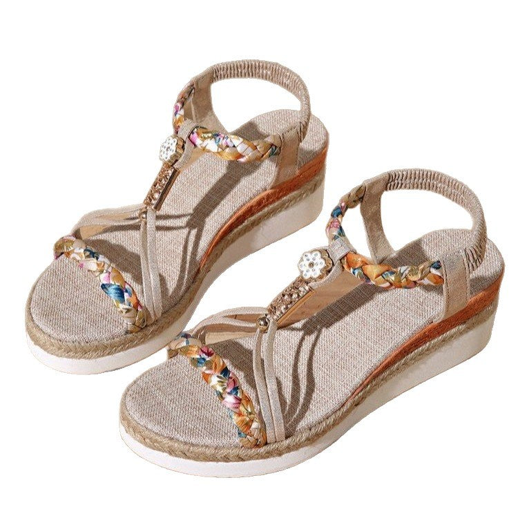 Chic Platform Casual Beach Sandales romaines avec paillettes élastiques