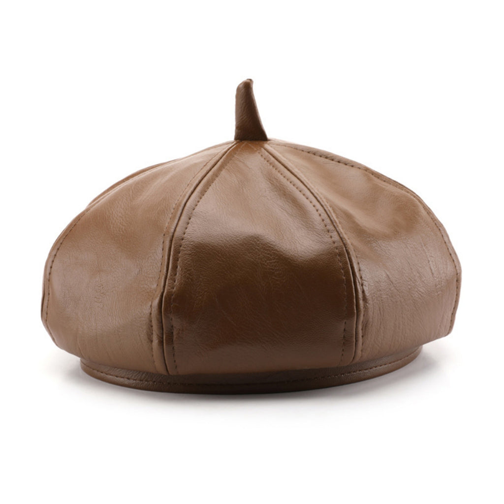 Femme de couleur solide PU cuir petit pointu-top Style élégant et doux Beret