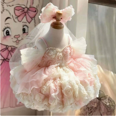 Robe d'anniversaire en trois dimensions bleue pour les petites filles