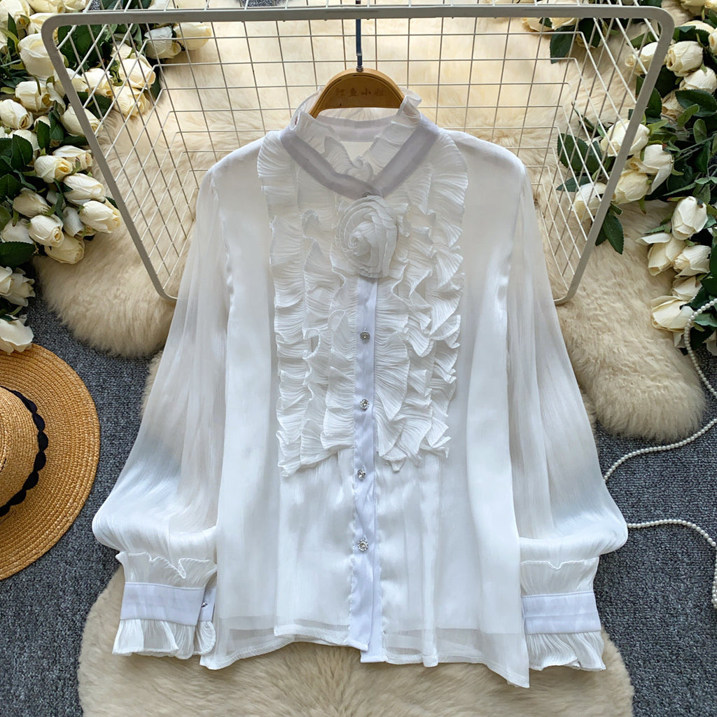 Blouse florale tridimensionnelle de style doux