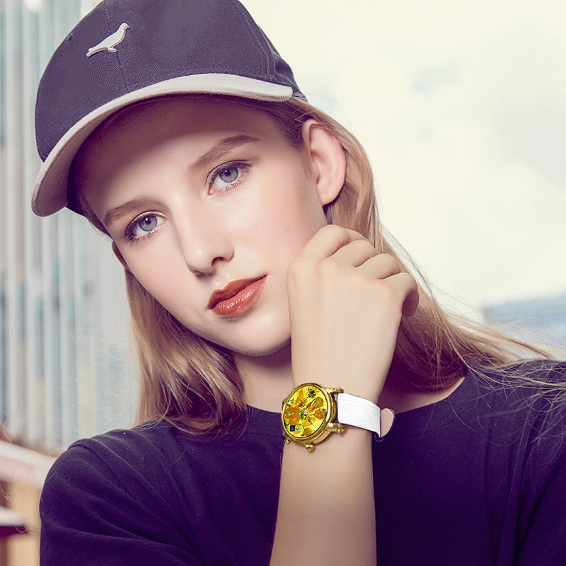 Van Gogh Montre Quartz Femme 3D imprimé peinture à l'huile Cadran Bracelet en acier tournesols
