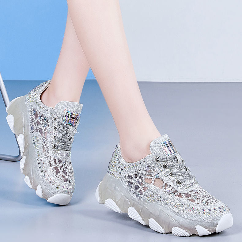 Mesh des femmes Surface Hollowed Hauteur Augmenter Semelle Respirante Sneakers