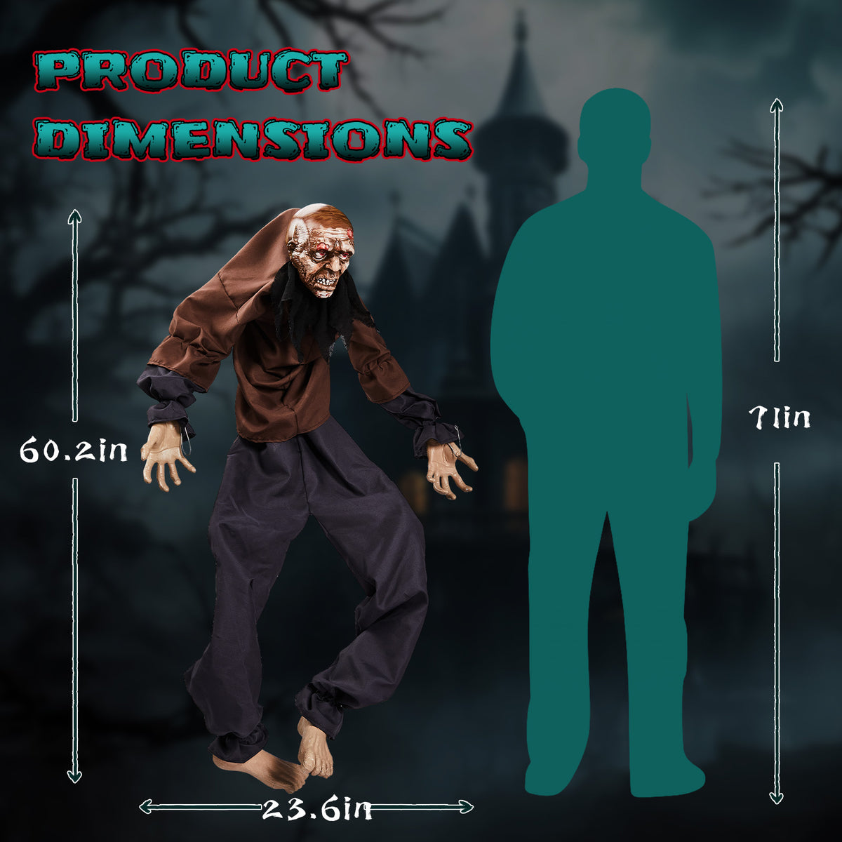 Décoration pour fantômes muraux d'Halloween de 5 pieds avec jambes mobiles activées par le son