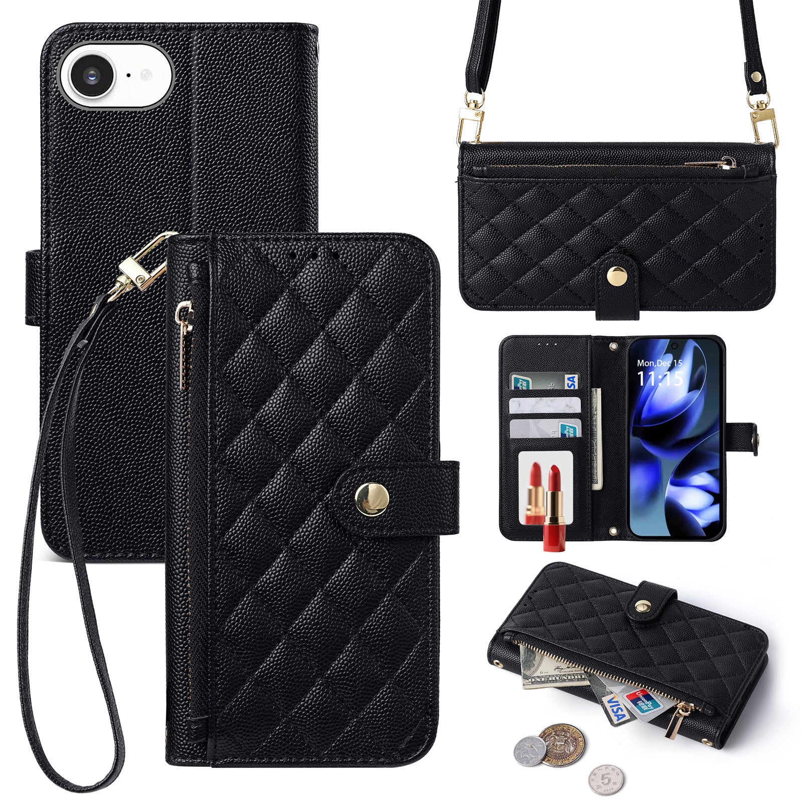Sac de téléphone à fermeture éclair Crossbody Lanyard