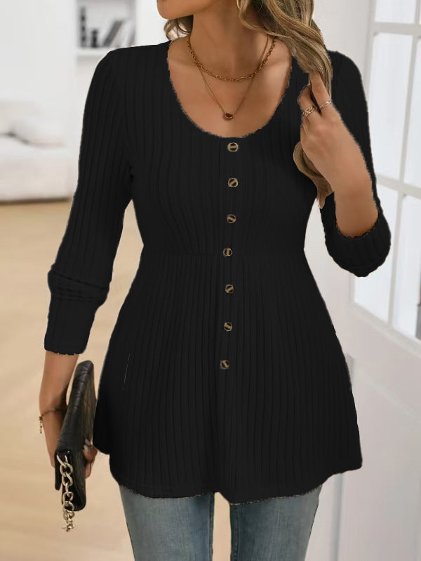 Polyvalent Solid-colore Manches longues Col d'équipage Plus-size Top
