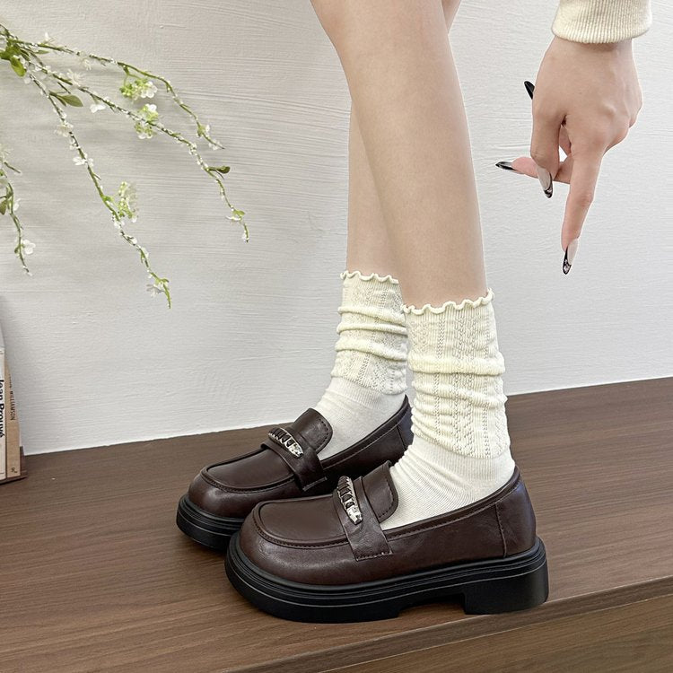 Femmes Platform Loafers Spring Slip On Single Shoes British Style Commuter Versatile JK L
