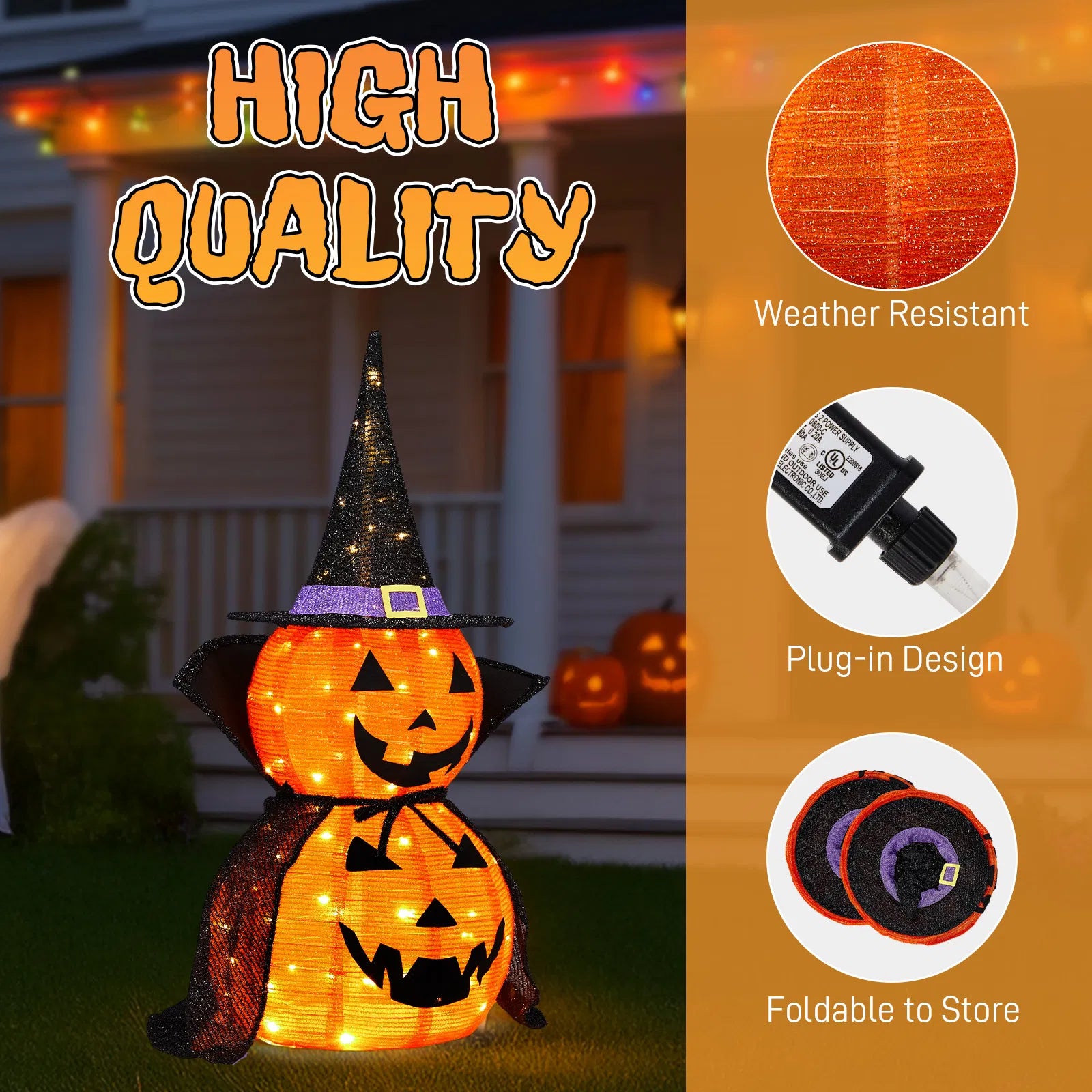 2Packs Décoration de citrouille légère collapsible Halloween 3FT