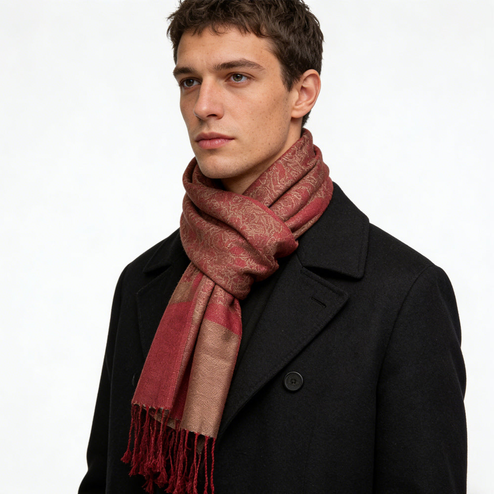 2pcs Classic Red Luxurious Jacquard Weave LightweightRed Jacquard Echarpe