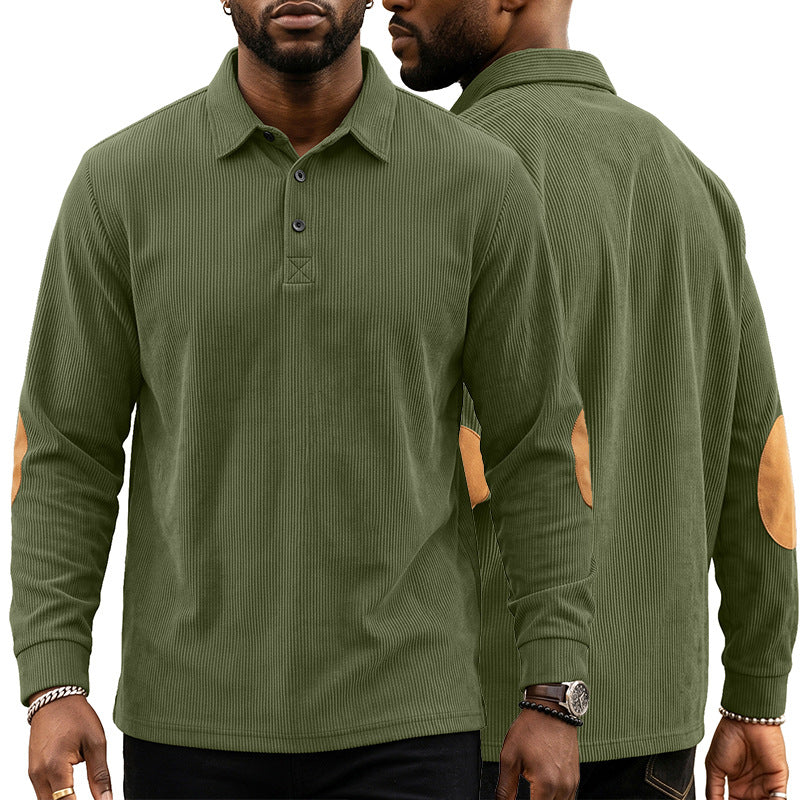 Homme Corduroy Sweatshirt avec une fermeture devant bouton et lapel