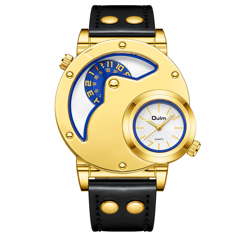 Montre or multi-fonctionnelle à cadran exagéré pour hommes