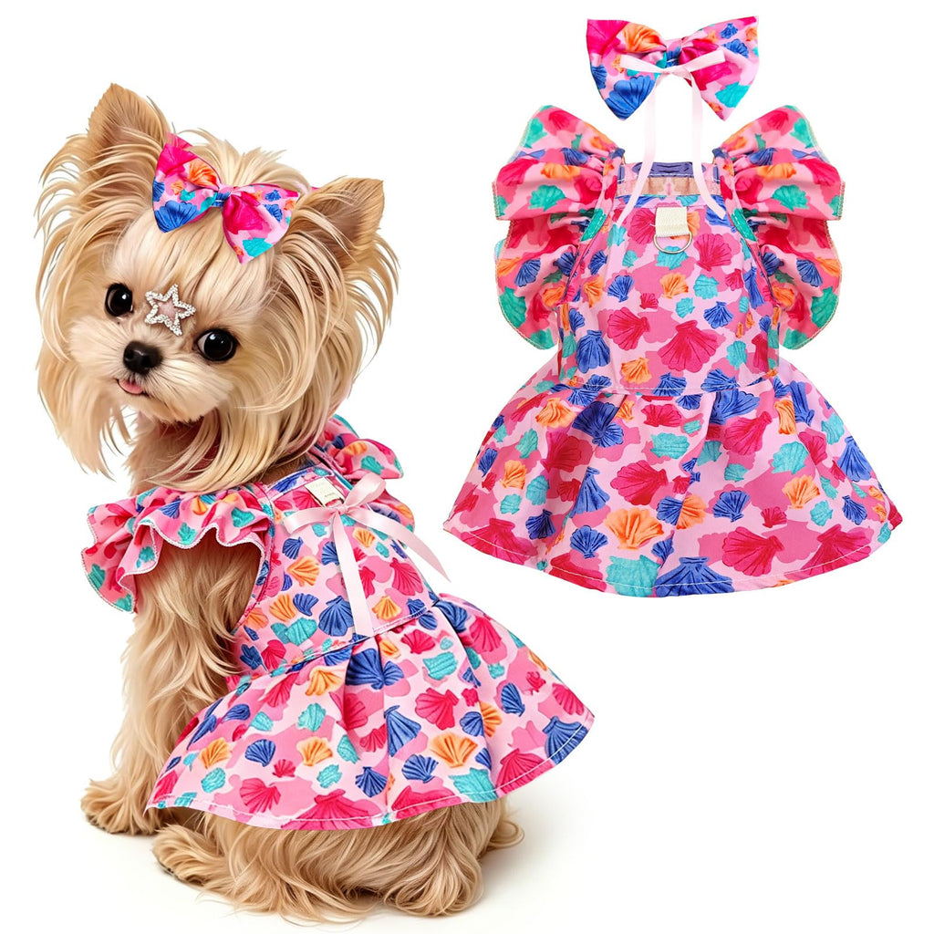 Mignon Floral Petit Chien Harness Habille avec Bow & Leash D-Ring