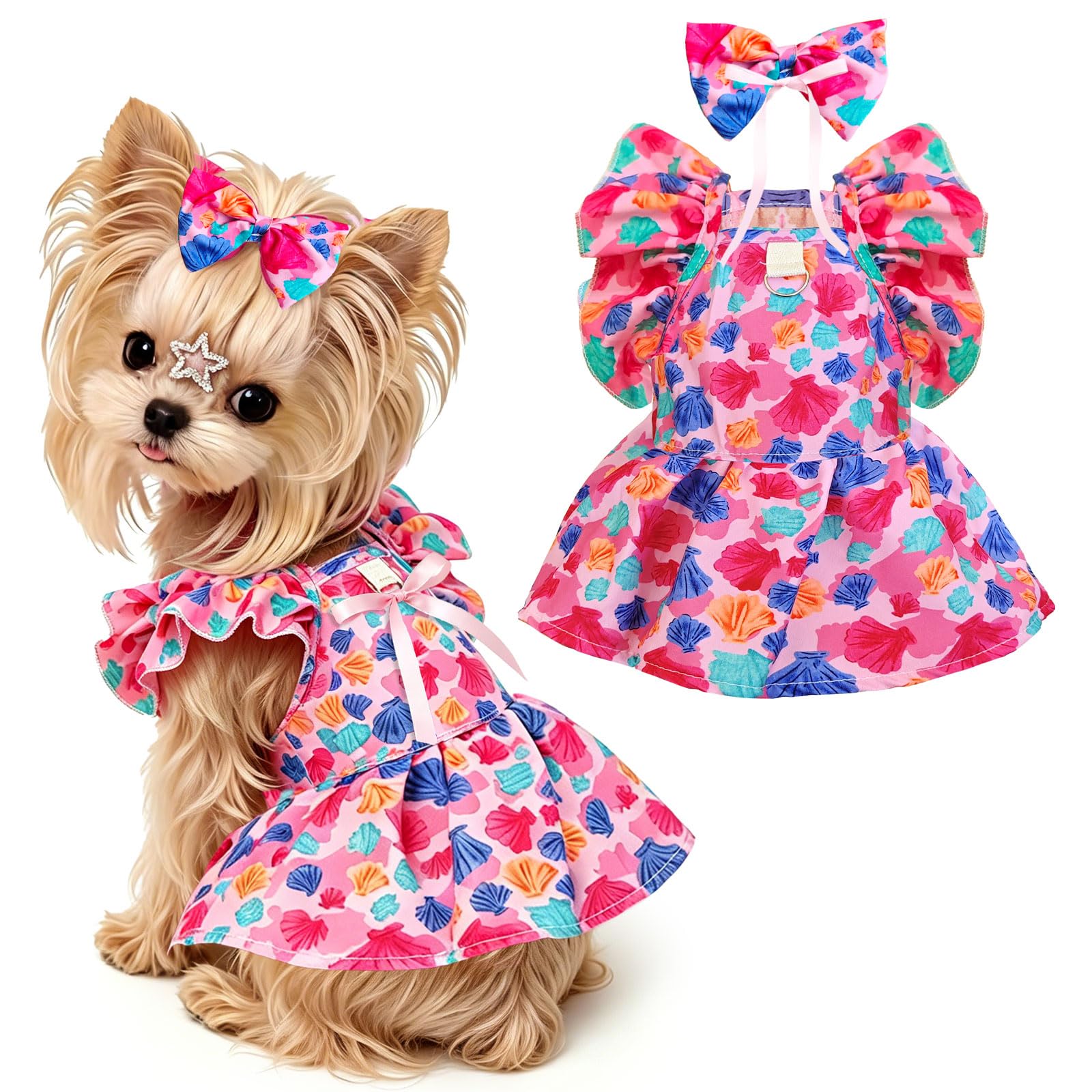 Mignon Floral Petit Chien Harness Habille avec Bow & Leash D-Ring