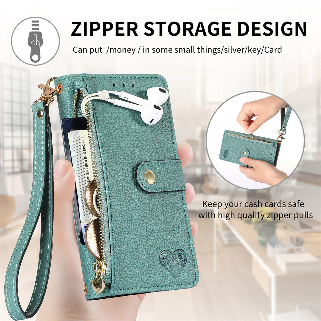 Love Sleeve PU Litchi Motif RFID antivol Lanyard Coque téléphonique
