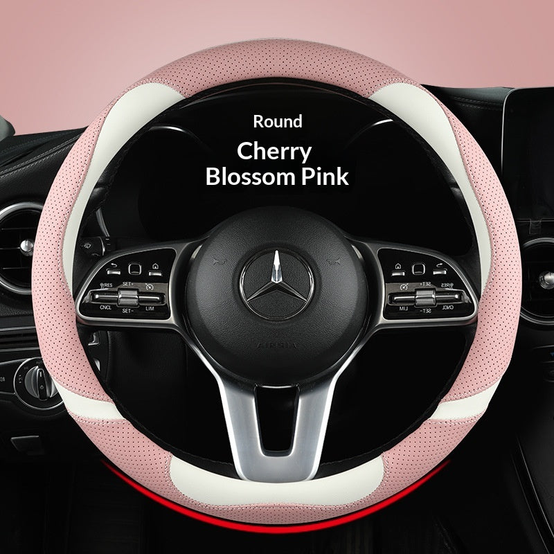 Unisex Cute Cartoon Full-Leather Non-Slip Wear-Resistant Car Steering Wheel Cover