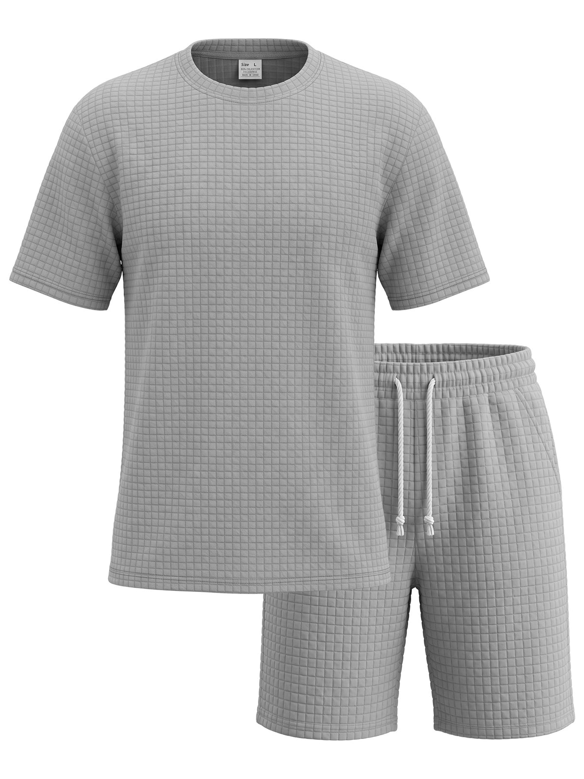 Homme Été Jacquard Lourd Petit Chèque Vintage Casual Col rond T-shirt manches courtes