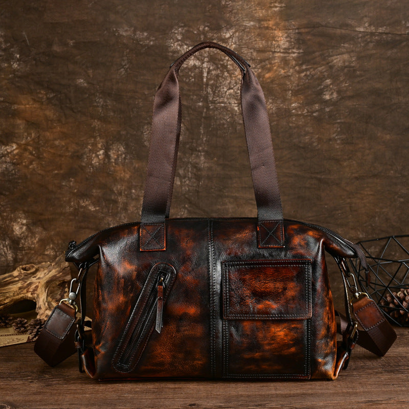 Vieux sac de voyage en cuir fourre-tout fabriqué à partir de Cowhide plein grain