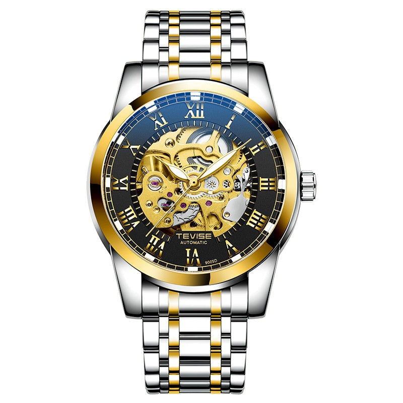 Homme imperméable Minimaliste automatique Stylish Hollow Montre mécanique lumineuse
