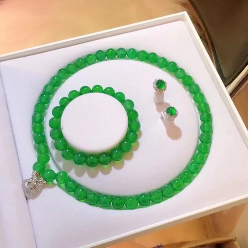 Gao Bing Empereur Green Chalcedony Ball Bracelet Collier Eardrops Costume
