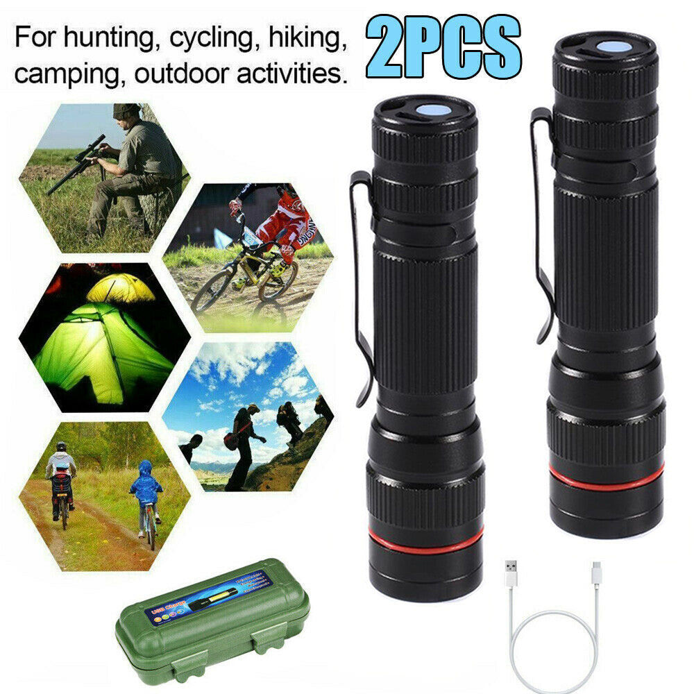 USB Rechargeable LED Flashlight Tactical Zoom Torch Most Powerful Mini Penlight