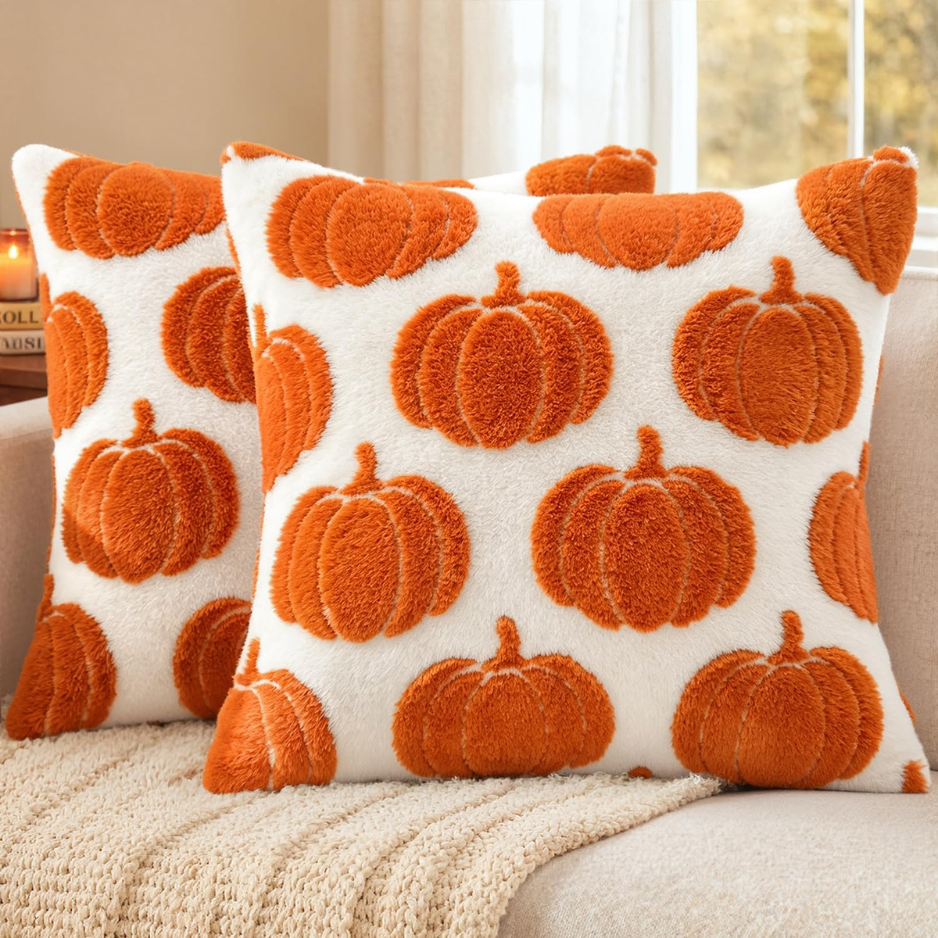 Oreiller de citrouille Couvertures Automne Décor 18x18 Ensemble de 2 Orange