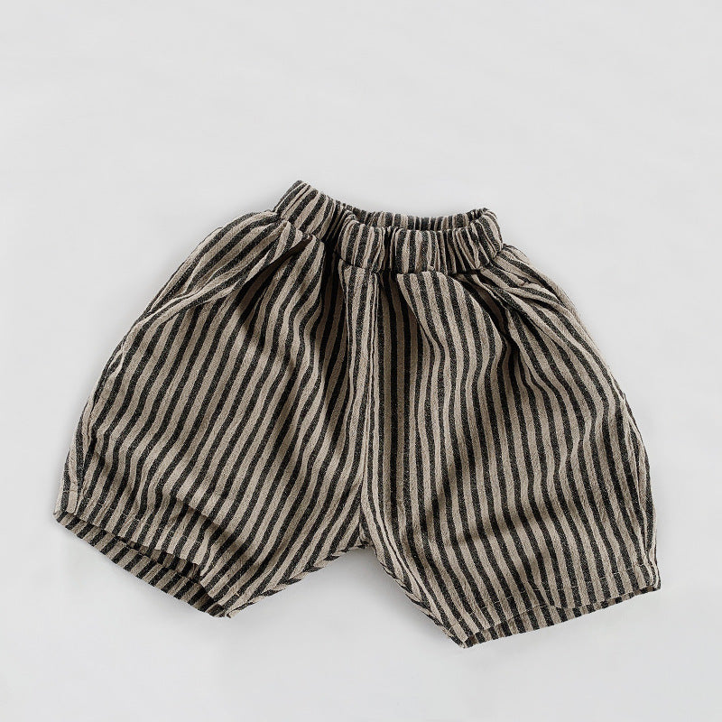 Été Coton pour enfants et lin Short rayé vertical