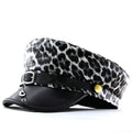 Lady Leopard-print PU Cuir Bold Stud Belt Design Beret avec Retro British Style Metal F