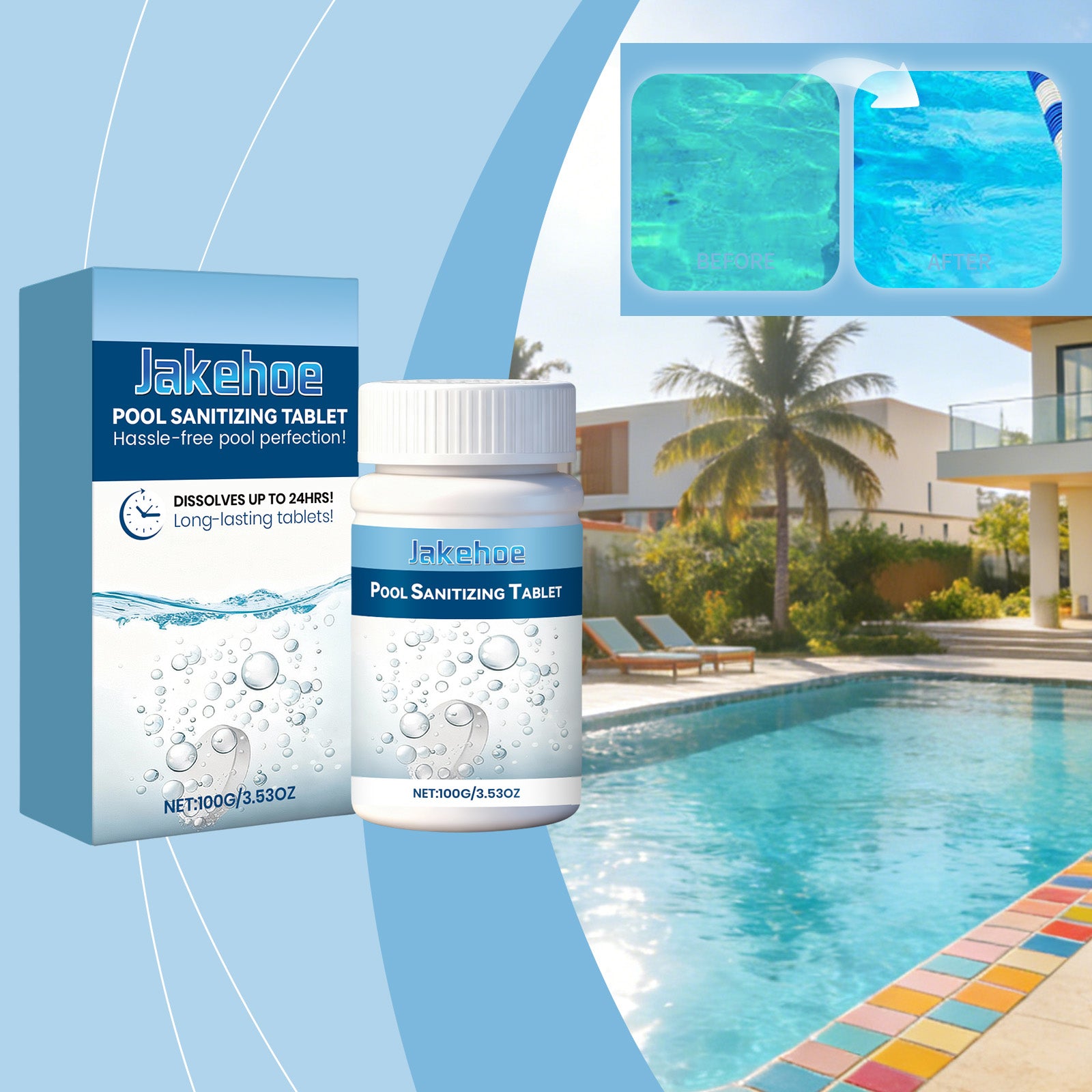 Comprimés de nettoyage de piscine 1 00g-1box