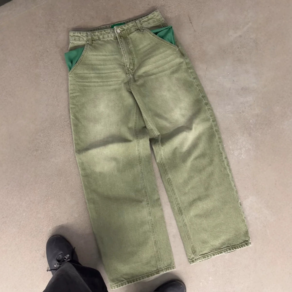 Matcha Vert Jambe droite Pantalons à coupe molle