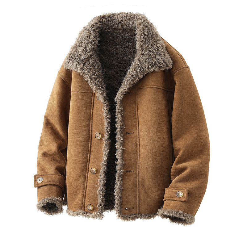 Veste surdimensionnée en lambs de Faux avec un linge de fourrure et un complet de design épais