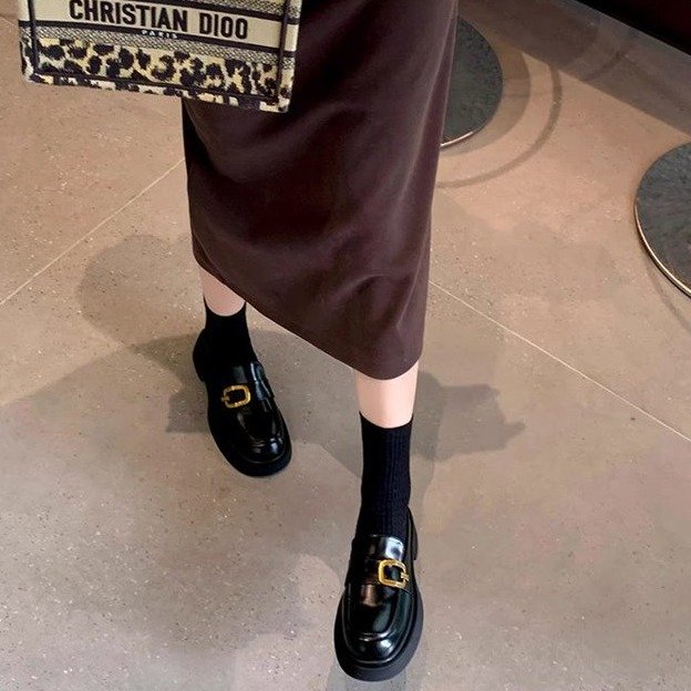 Femmes Un Strap Square Buckle Platform Block Heel Loafers