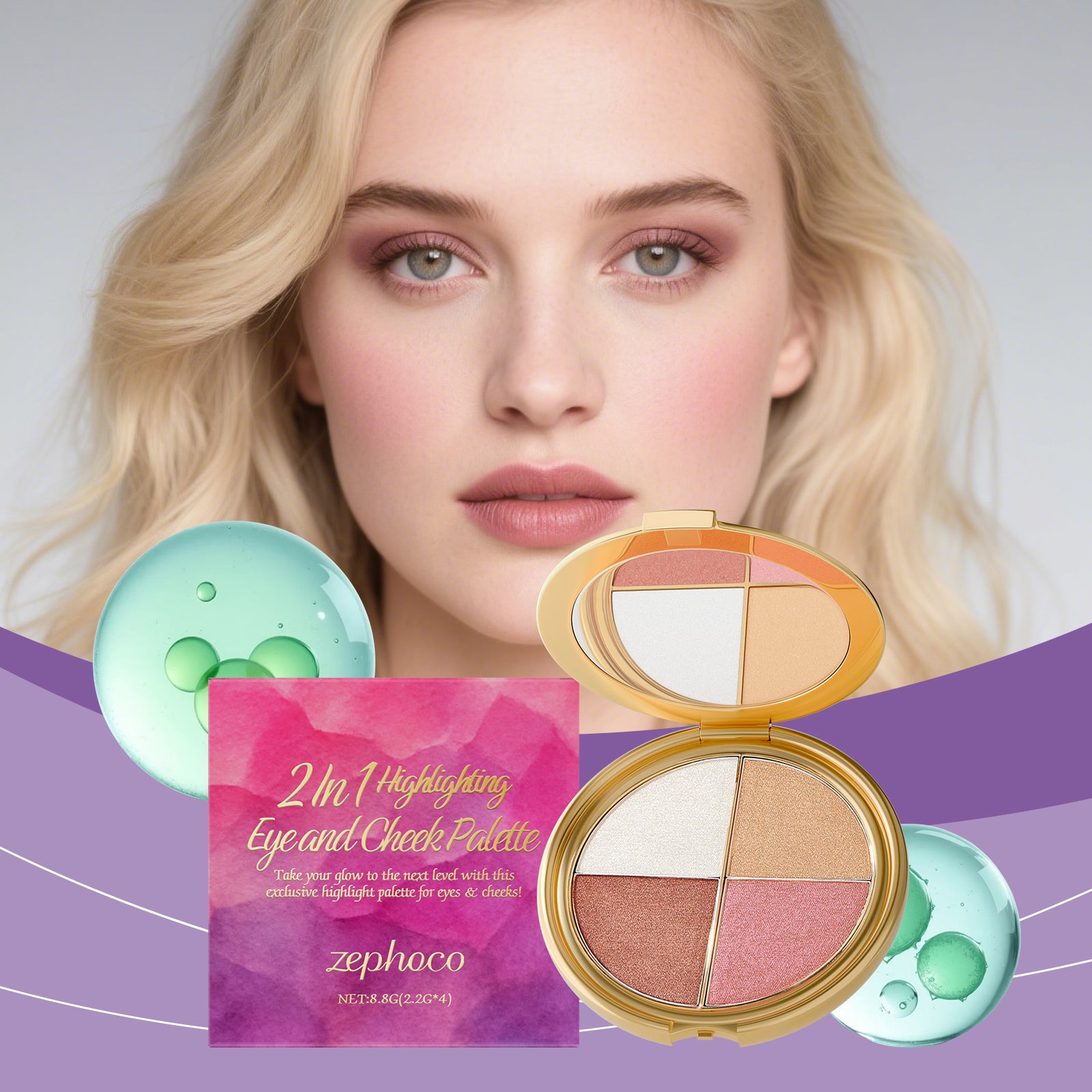 Surlignement, ombre à paupières, et palette Blush