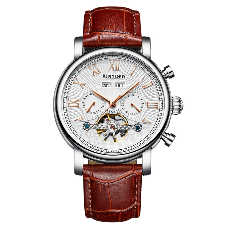 Montre mécanique automatique en cuir véritable homme Hollow Out