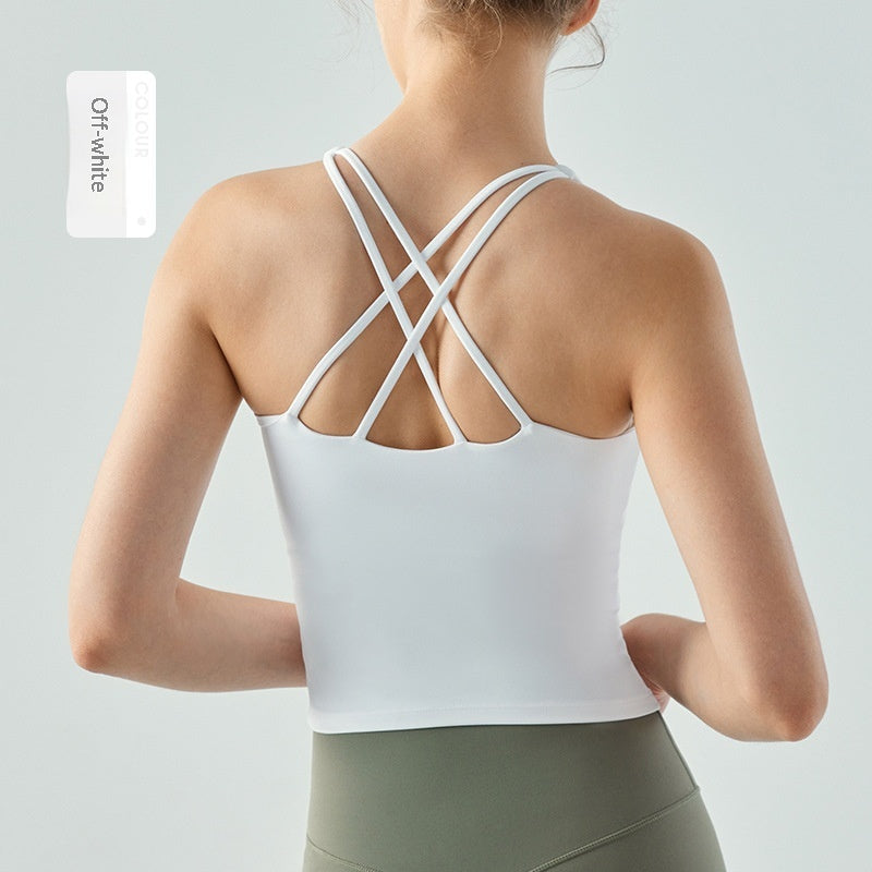 Veste de yoga longue durée pour femmes avec pad thoracique Coupe semi-fichée U-Neck Tight Street Back Sleeveless F