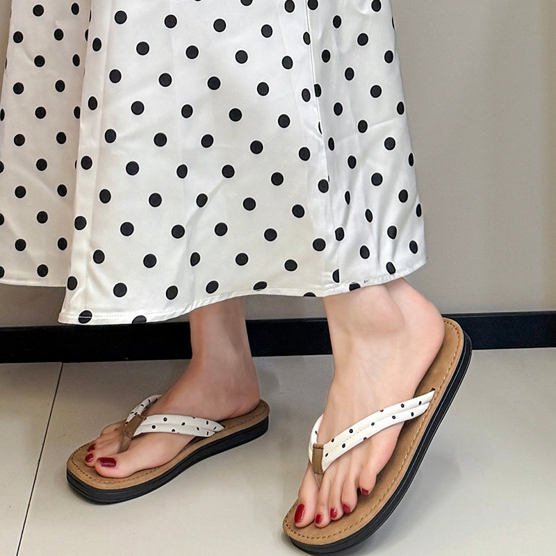 Women's Retro Polka Dot Double-Layer Strap Thong Flip-Flops