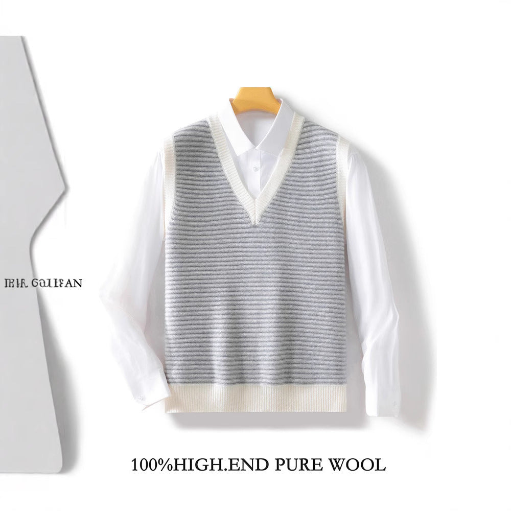 Chandail de laine de l'hiver pour hommes Chandail rayé V-Neck