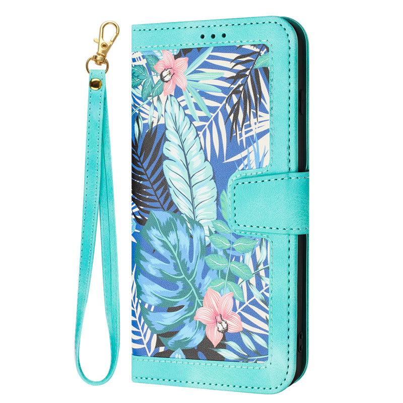 Petit étui en cuir Flip Floral Étui téléphonique